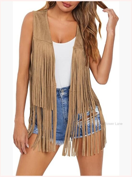 Jackets & Blazers - Sleeveless Fringe Vest 70s Hippie Cowgirl Tassel Western Outerwear